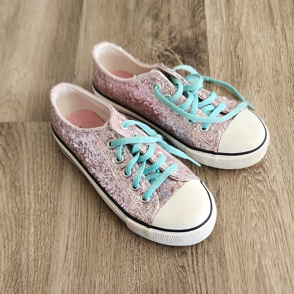 Kids Sparkly Sneakers with Blue Laces